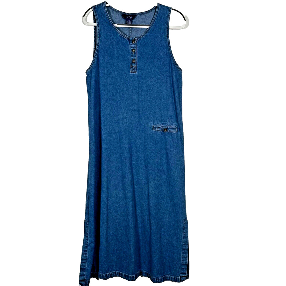 Vintage TY Original Wear 90's Denim Maxi Dress Women's 10 Sleeveless Pocket